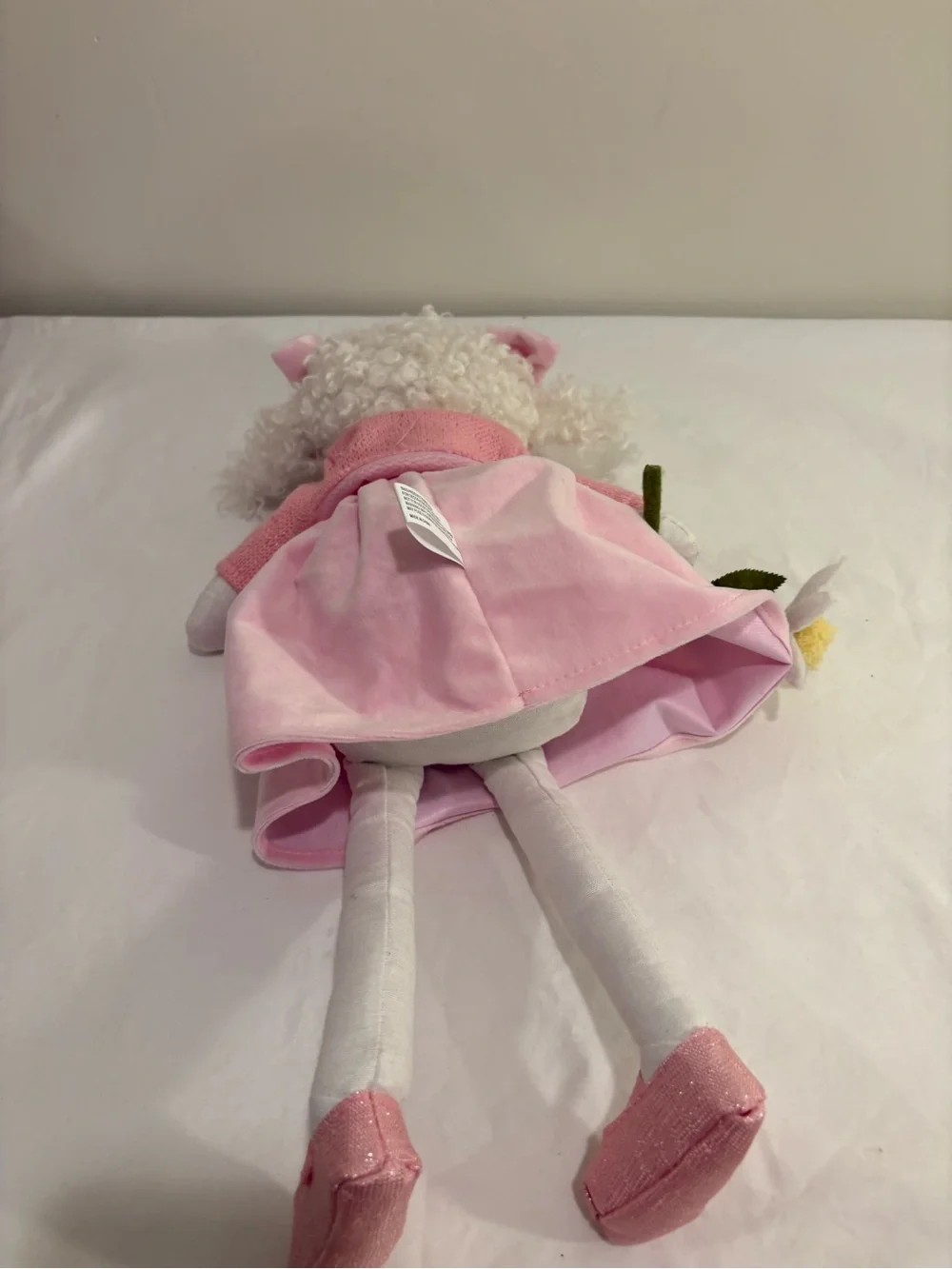 Soft Pink Lamb Plush Doll with Embroidered Bunny and Chick